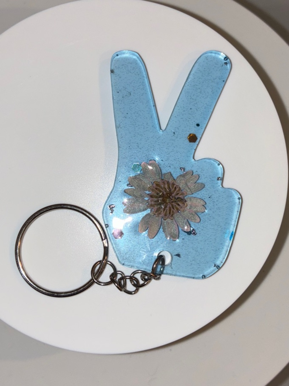 Blue Resin Peace Sign Flower Keychain